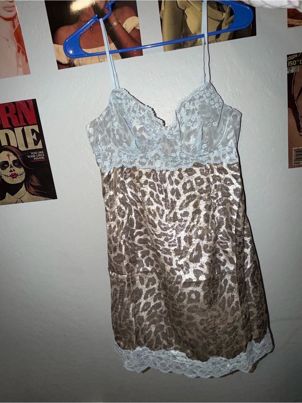 I.AM.GIA Light Blue Lace & Brown Leopard Satin Mini Dress